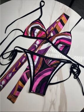 Striped Pink & Black Tie-Side Bikini Set